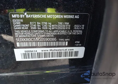 2016 BMW X5 xDrive35I z USA, uszkodzony, nr VIN 5UXKR0C55G0S90086